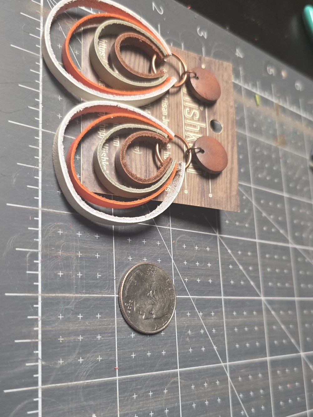Handmade Multi-Loop Leather Drop Earrings in White, Orange, Tan